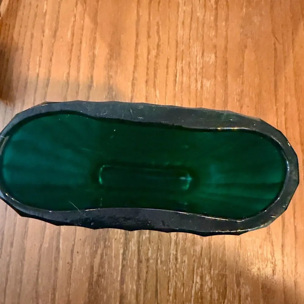 Vintage Emerald Green Art Glass Vase Faceted Ribbed MCM Scandinavian Style